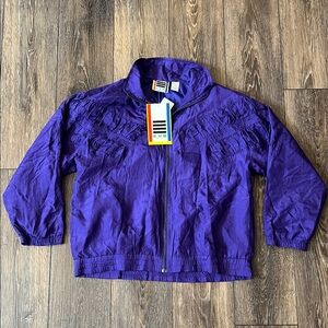 NWT Vintage EVR DIV Rousso Purple Silk Windbreaker Small Jacket Shoulder Pads